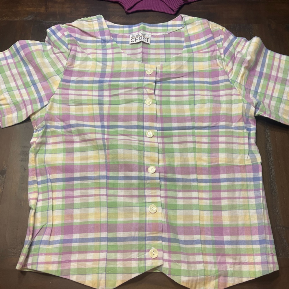 Jaclyn Smith Sport Vintage Blouse Multicolored Plaid